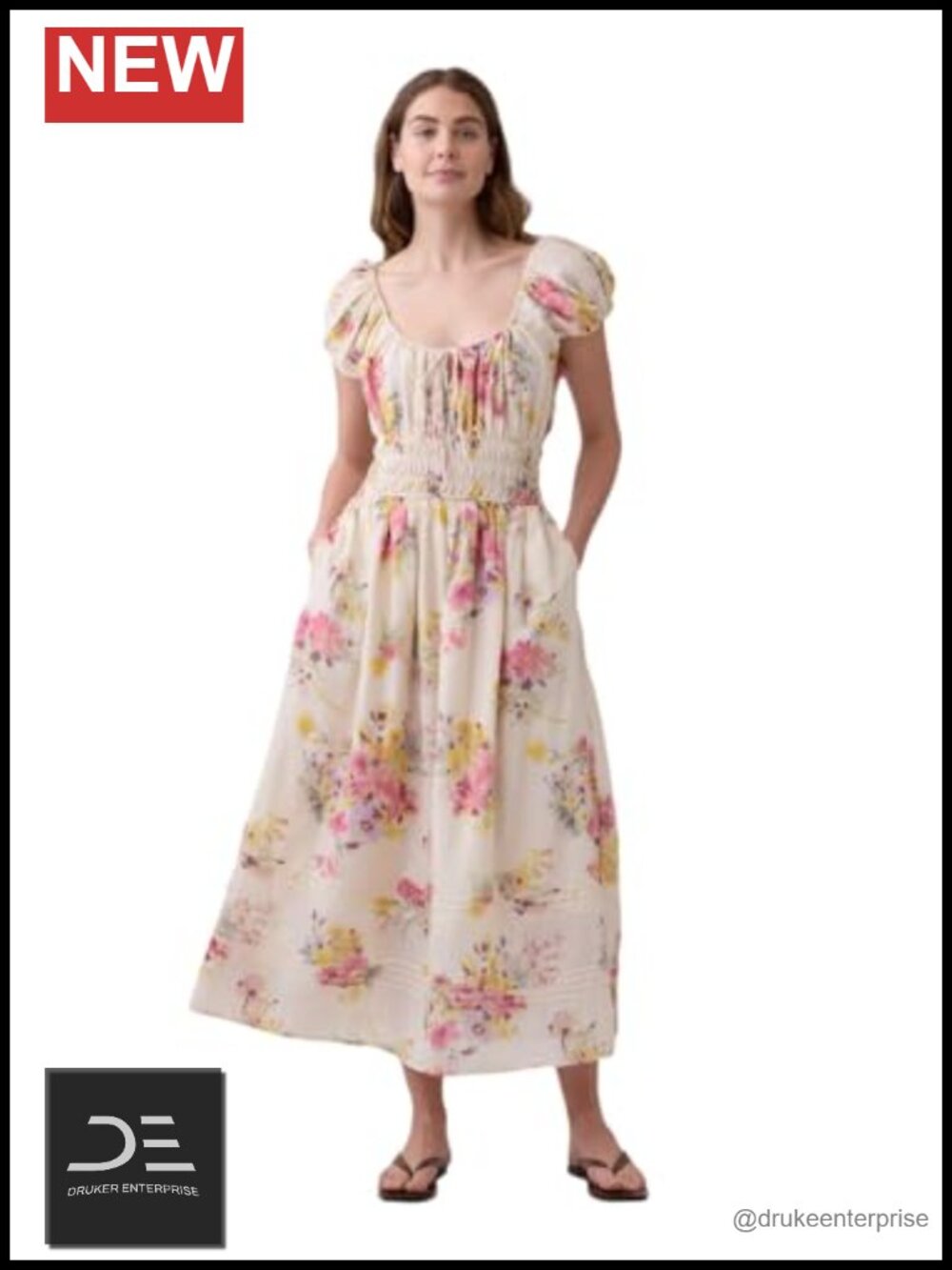 Short Sleeve Smocked Midi Dress Floral